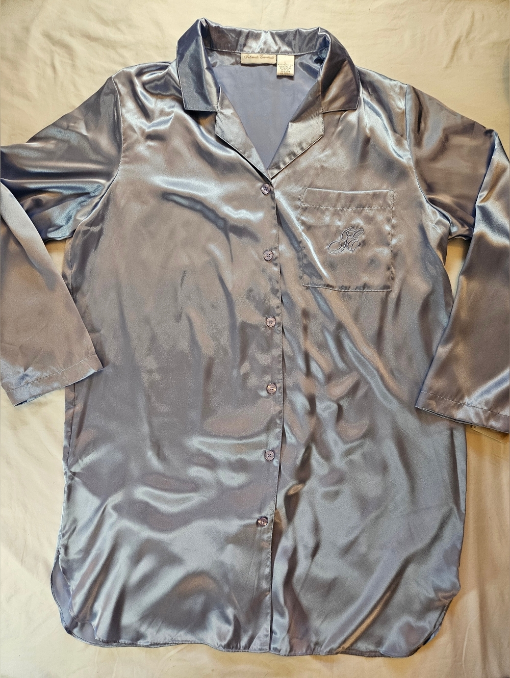 NWT Intimate Essentials Womens Blue Button Up Long Sleeve Sleepshirt Size L